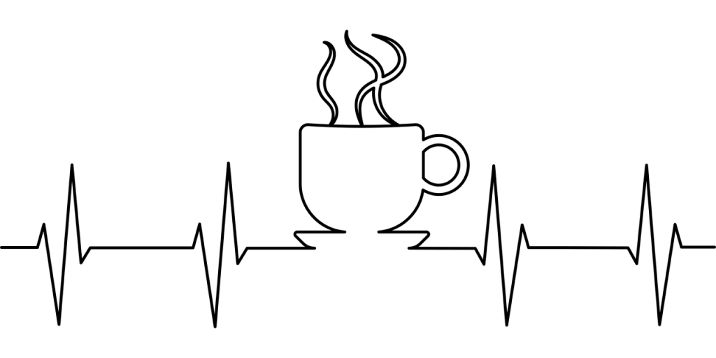 A heartbeat symbol with a coffee mug symbol in the middle.
